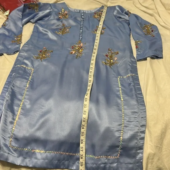 Shalwar kameez organza Duppatta blue size small. Indian Pakistani wear. - Picture 8 of 17